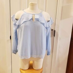 Forever 21 Sky Blue Ruffle Cold-Shoulder Blouse